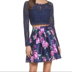 Navy blue & Floral homecoming dress